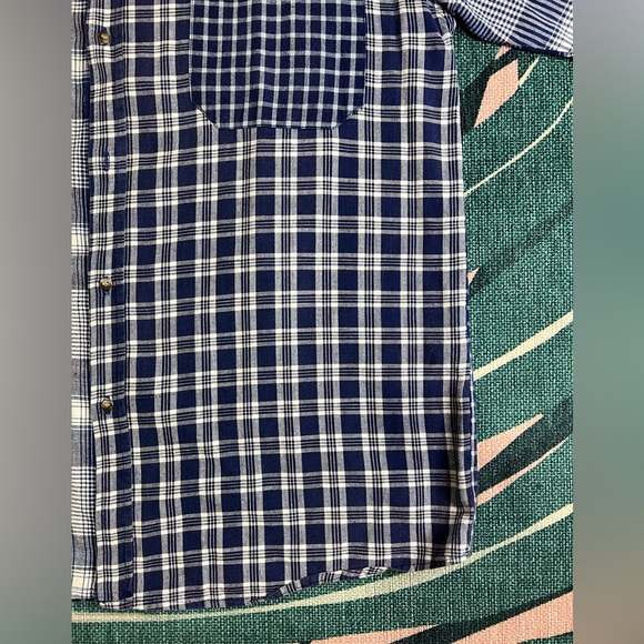 Vintage Santana Collarless Plaid Denim Button Up Shirt - Picture 4 of 11